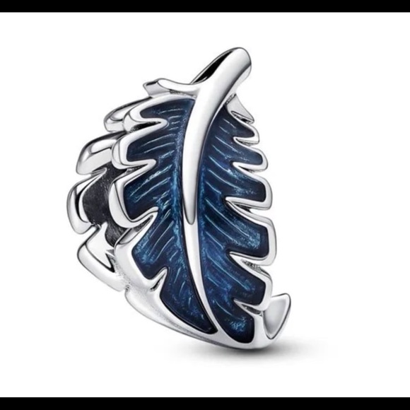 Pandora Blue Curved Feather Charm authentic and verified at store - Picture 1 of 9
